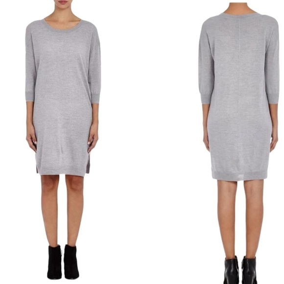 ATM Merino Wool Sweater Dress Heather Gray Side Slit Shift Casual Sz L - Picture 1 of 9